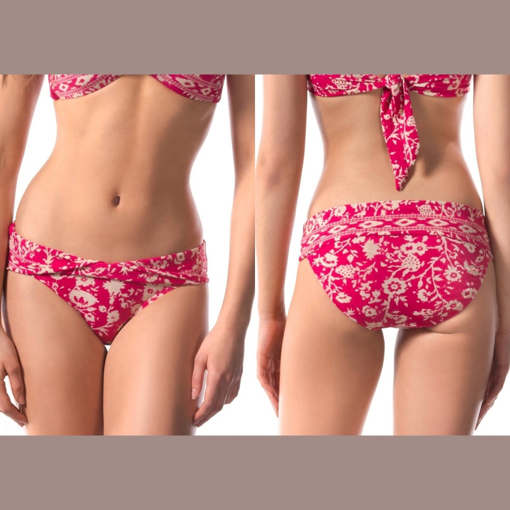 NWT Robin Piccone‎ 'Flora' Twist C Bikini Bottom Fuschia/Cream [SZ Large ]